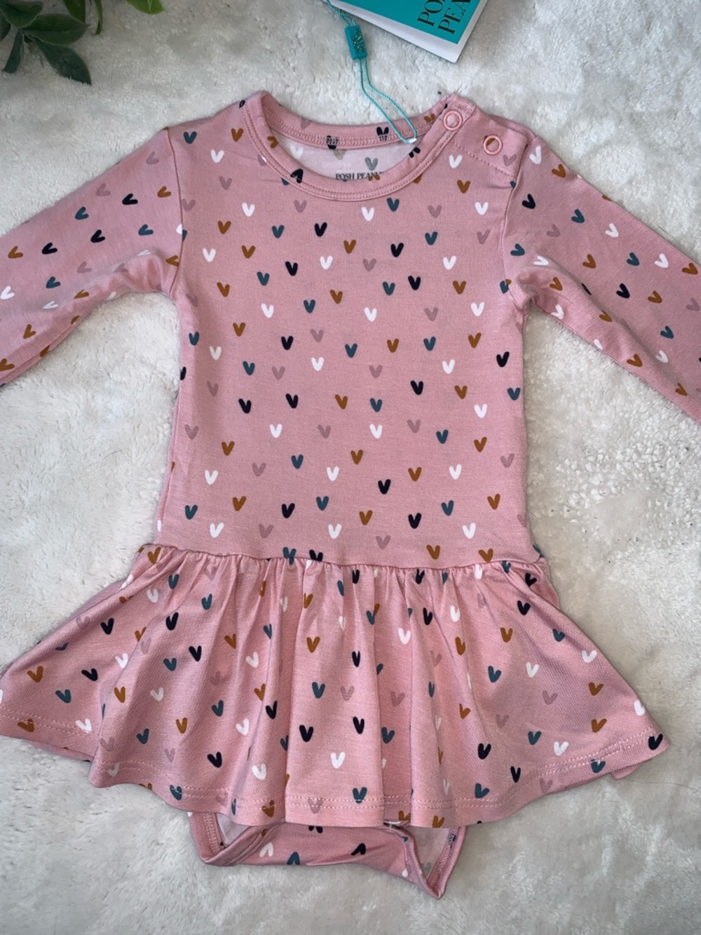 NWT Posh Peanut Cassidy Bodysuit Dress 3-6M Pink Hearts